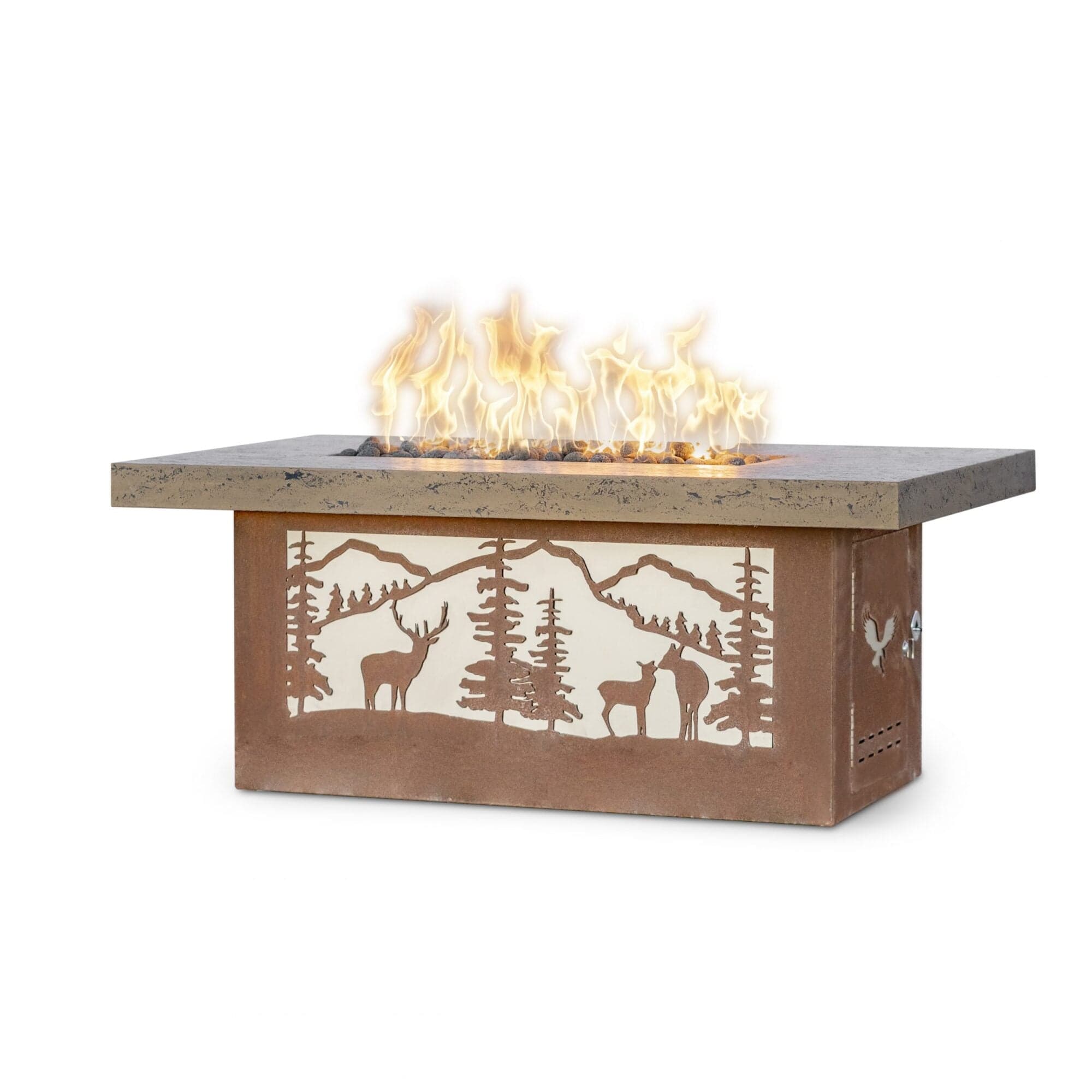 The Outdoor Plus Fire Pit Deer Country Version / Match Lit The Outdoor Plus The Rectangle Outback Fire Pit | Concrete Top & Powder Coated Base OPT-OBDC6036PC