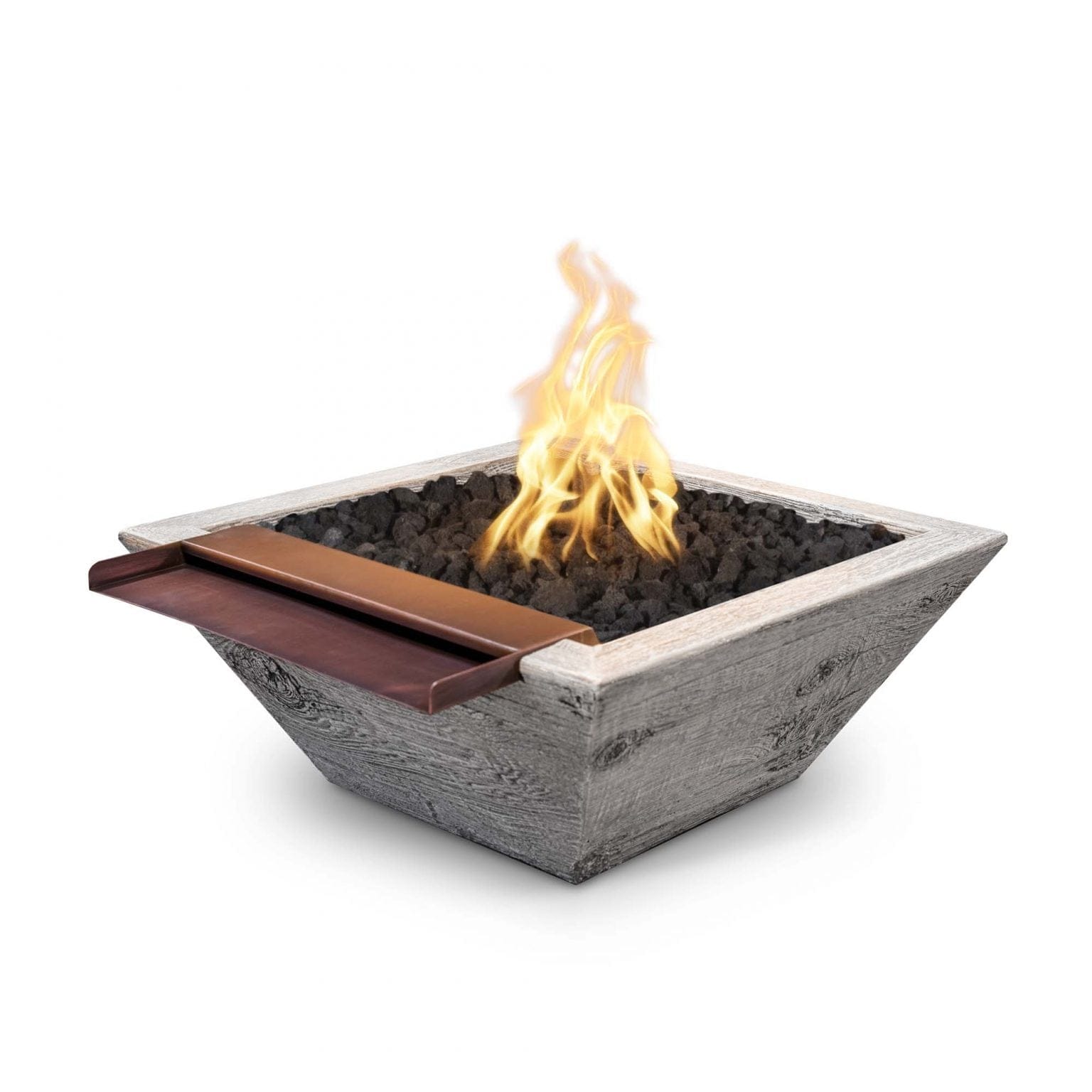 The Outdoor Plus Fire & Water Bowl 24" / Low Voltage Electronic Ignition The Outdoor Plus Maya Fire & Water Bowl Wide Spill | Wood Grain Concrete OPT-24SWGFWWSE12V