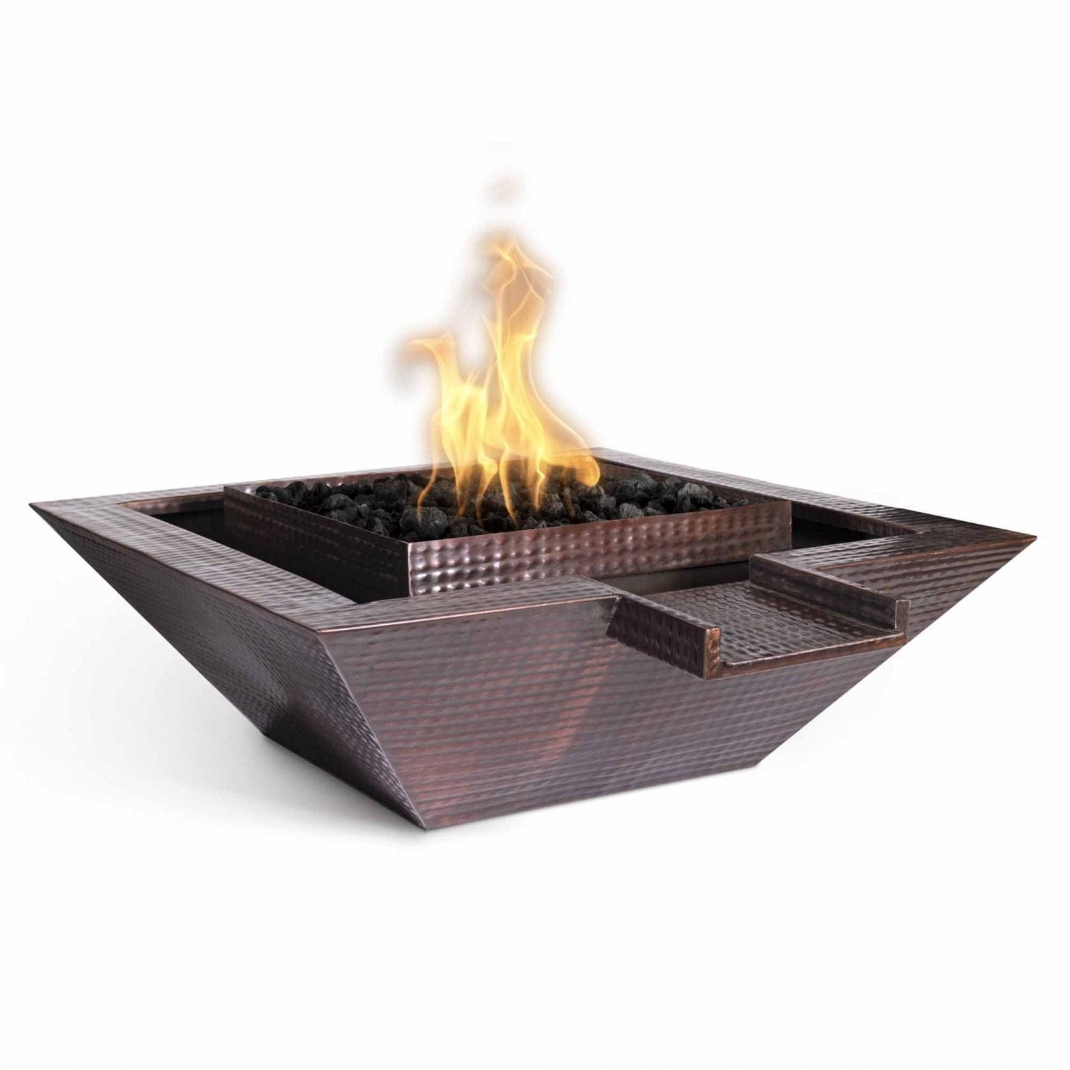 The Outdoor Plus Fire & Water Bowl 30" / Match Lit The Outdoor Plus Maya Fire & Water Bowl Gravity Spill | Hammered Platina Copper OPT-SQ30FANDW