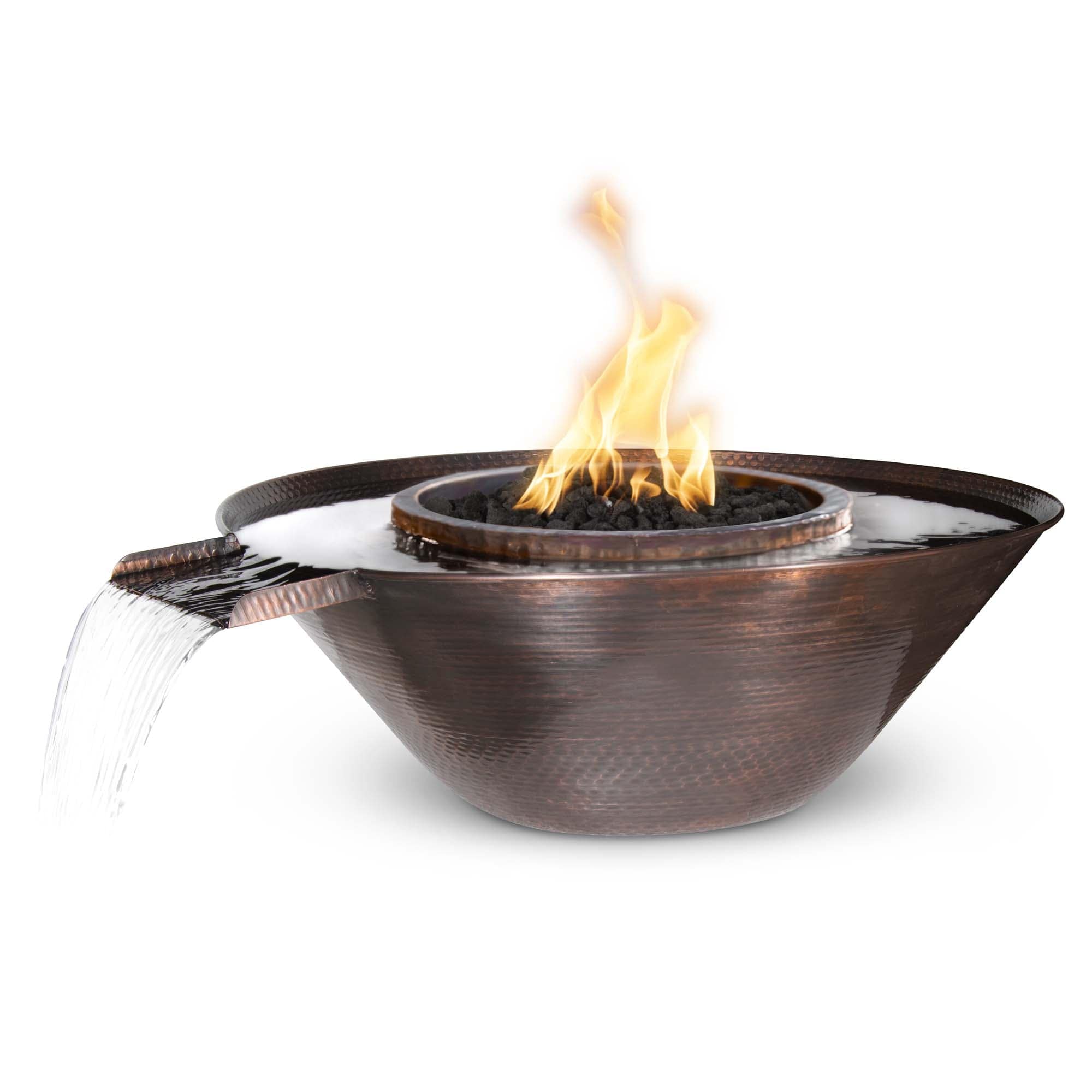 The Outdoor Plus Fire & Water Bowl Match Lit The Outdoor Plus Remi Fire & Water Bowl Gravity Spill | Hammered Patina Copper OPT-31RCFOGS